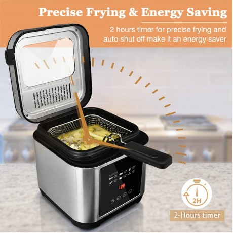 Deep Fryer CUSIMAX Electric Deep Fryer with Basket Oil Thermostat 2.5L 2.64QT Deep Fat Fryers with Timer Removable Lid View Window Cool Touch Handle Stainless Steel Oil Fryer with Drain Hook B097PL4NXR