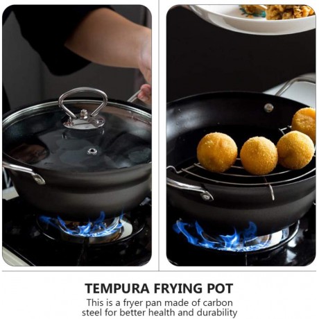 DOITOOL Tempura Deep Fryer Non Stick Japanese Style Frying Pan Iron Pot with Oil Drip Drainer Rack Lid for Fried Chicken Legs Dried Fish French Fries 20cm B08X1PF3ZZ