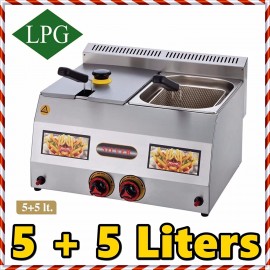Dual Tank 5+5 lt. Total:10 LT. Capacity Stainless Steel Countertop Tabletop Propan PROPANE LPG GAS Deep Fryer with 2x Basket and 2x Lid INCLUDED Commercial industrial Kitchen or for Home Use B07557656F