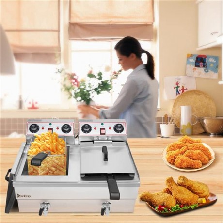 Electric Deep Fryer with Basket & Lid 3400W 16.9QT Stainless Steel Large Commercial Fryer with Double Tank Temperature Control Countertop French Fryer Oil Deep Fryer for the Home Restaurant B0B3QS15HB