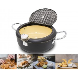Japanese Deep Fryer Pot for Home by Cyrder 9.5inch with Thermometer and Lid High Temperature-Resisting Nonstick Coating with Oil Filtration Fried tempura chicken fish shrimp meat ball Easy Clean B08Z34WMWS