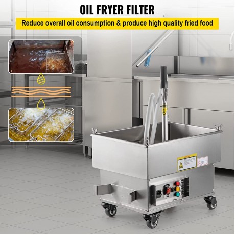 VEVOR Mobile Fryer Filter 44 LBS 22 L 5.8 Gal Capacity 300W Oil Filtration System with 5 L min Flow Rate Mobile Frying Oil Filtering System with 10 L min Pump & Oil Hose 110V 60Hz B0B1J69KFN