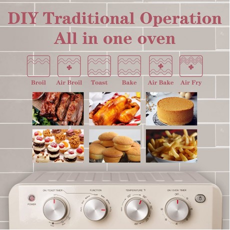 DAWAD Convection Oven Compact Toaster Oven Countertop For Air Fry Chicken Pizza Cake Bread Muffin Steak 19QT With 4 Accessories 33 Original Recipes 1550W Cream White B09SFNM4R5