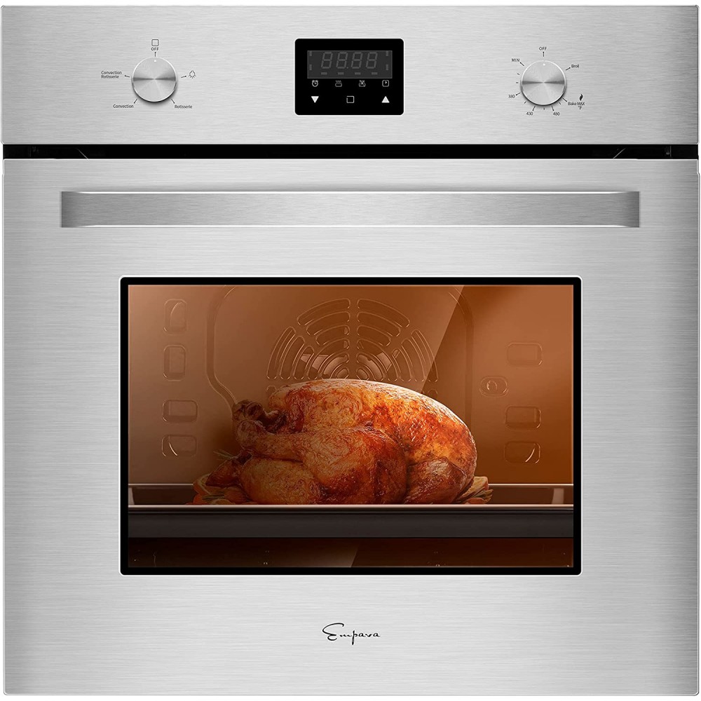 Empava Bake Broil Rotisserie Functions with Mechanical Controls Digital Timer Convection Fan in Stainless Steel 24 Inch B08356S45W