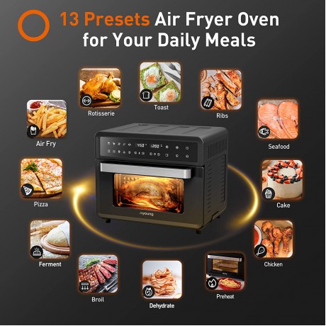 JOYOUNG Air Fryer Toaster Oven 28Qt Convection Oven for Less Oil 13 Preset Functions Air Fryer Oven LED Digital Touch Screen Countertop Oven with Wide Temp Range Free Recipes 1800W Black B09N9D7KS9