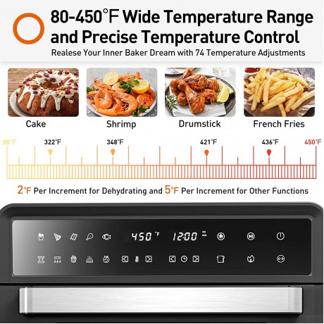 JOYOUNG Air Fryer Toaster Oven 28Qt Convection Oven for Less Oil 13 Preset Functions Air Fryer Oven LED Digital Touch Screen Countertop Oven with Wide Temp Range Free Recipes 1800W Black B09N9D7KS9