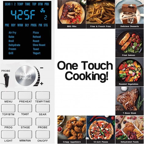 NUWAVE Bravo Air Fryer Oven Pro 12-in-1 30QT XL Large Capacity Digital Countertop Convection Oven 1800 W Dual Heater Digital Temperature Probe Heavy Duty Racks with Load of Over 30 Pounds 50°-500°F Temperature Controls 100 Pre-Programmed Recipes Grill Gri