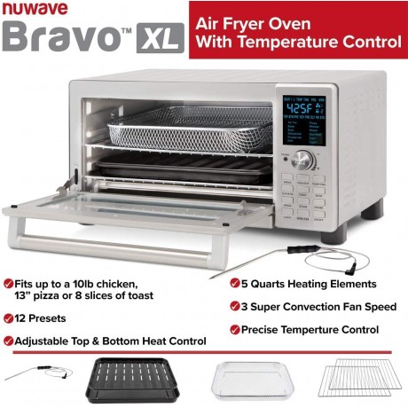 NUWAVE BRAVO XL 30-Quart Convection Oven with Flavor Infusion Technology with Integrated Digital Temperature Probe; 12 Presets; 3 Fan Speeds; 5-Quartz Heating Elements B00IXBN636