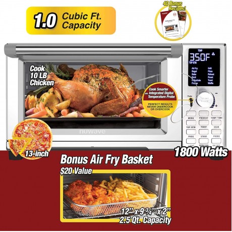 NUWAVE BRAVO XL 30-Quart Convection Oven with Flavor Infusion Technology with Integrated Digital Temperature Probe; 12 Presets; 3 Fan Speeds; 5-Quartz Heating Elements B00IXBN636