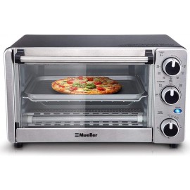 Toaster Oven 4 Slice Multi-function Stainless Steel Finish with Timer Toast Bake Broil Settings Natural Convection 1100 Watts of Power Includes Baking Pan and Rack by Mueller Austria B078SD1JT8