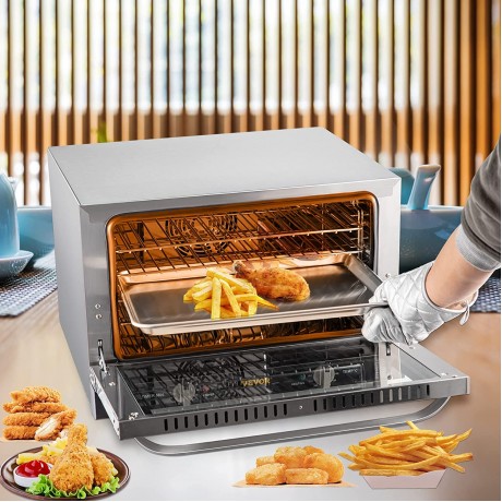 VEVOR Commercial Convection Oven 47L 43Qt Half-Size Conventional Oven Countertop 1600W 4-Tier Toaster w Front Glass Door Electric Baking Oven w Trays Wire Racks Clip Gloves 120V ETL Listed B09Q8JG3XR