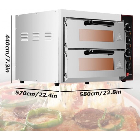 RYKIPO Commercial Electric Pizza Oven Countertop 3000W 14 Double Deck Stainless Stee Multipurpose Pizza Oven for Restaurant Kitchen Home Pizza Pretzels Baked Roast Dishes B0B2RP3DLW