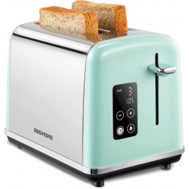 2 Slice Toaster REDMOND Aqua Green Toaster with LED Touch Screen and Digital Countdown Timer Stainless Steel Toaster with Extra Wide Slot and Cancel Defrost Reheat Function 6 Shade Settings B095P9VKT4