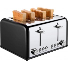 4 Slice Toaster CUSIBOX Commercial Stainless Steel Toaster Extra Wide Slots with Bagel Defrost Cancel Function 6 Bread Shade Settings Removable Crumb Tray 1650W Black B07P8PYN4W