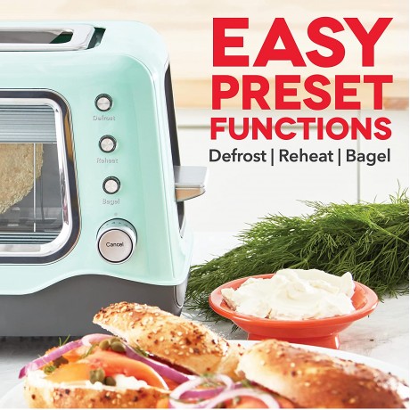 DASH Clear View Toaster: Extra Wide Slot Toaster with See Through Window Defrost Reheat + Auto Shut Off Feature for Bagels Specialty Breads & other Baked Goods Aqua B07PZY11WN