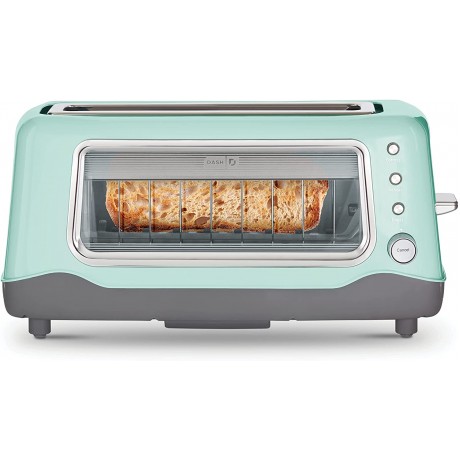 DASH Clear View Toaster: Extra Wide Slot Toaster with See Through Window Defrost Reheat + Auto Shut Off Feature for Bagels Specialty Breads & other Baked Goods Aqua B07PZY11WN