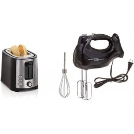 Hamilton Beach 2 Slice Extra Wide Slot Toaster with Shade Selector Toast Boost Auto Shutoff Black 22633 & 6-Speed Electric Hand Mixer with Snap-On Case Beaters Whisk Black 62692 B08K899SCS