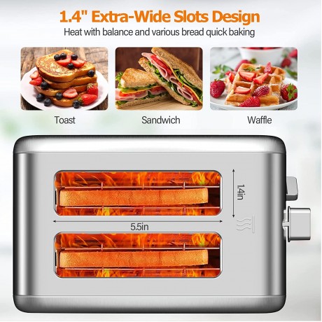 Toaster 2 Slice Best Rated Prime Toasters Stainless Steel Toaster with 1.4 in Wide Slot 6 Shade Settings and Removable Crumb Tray Bagel Defrost Cancel Function High-Lift Evenly Quickly Toast B09SG2TC17