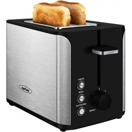 Toaster 2 Slice Stainless Steel Bread Toaster Extra Wide Slot Toaster with Bagel Gluten-Free Cancel Function 6-Shade Setting Black B08239BC7B