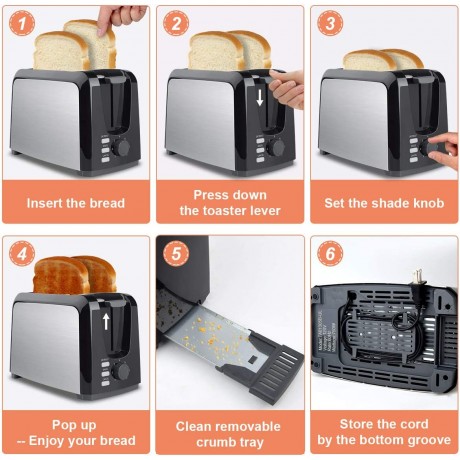 Toaster 2 Slice Stainless Steel Toaster Two Slice Toaster with Removable Crumb Tray Toaster Wide Slot Toasters 2 Slice Best Rated Prime with 7 Bread Shade Settings and Bagel Defrost Cancel Function for Bread B09WQV97M6