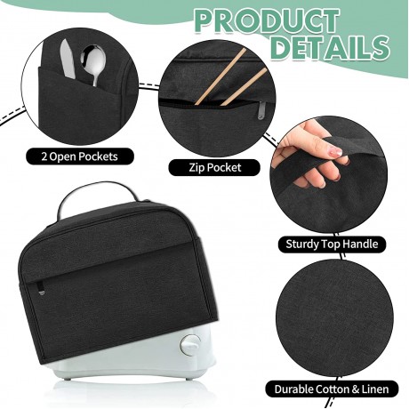 Toaster Dust Cover with Pockets and Handle FLMOUTN Toaster Dust Storage Bag Small Appliance Cover With Butter Knife Bamboo Toast Tong Espresso Spoons Fits for Most 2-Slice Toasters B09PQCLBJ7
