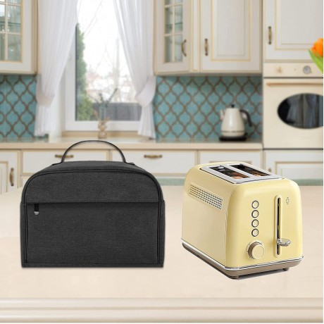 Toaster Dust Cover with Pockets and Handle FLMOUTN Toaster Dust Storage Bag Small Appliance Cover With Butter Knife Bamboo Toast Tong Espresso Spoons Fits for Most 2-Slice Toasters B09PQCLBJ7