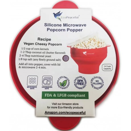 EcoPeaceful Silicone Microwave Popcorn Maker Microwave Popcorn Bowl Collapsible Popcorn Popper Microwavable 100% Pure Silicone LFGB Food Grade No Fillers BPA-free Vegan Reusable Eco-Friendly B07SQ636R2
