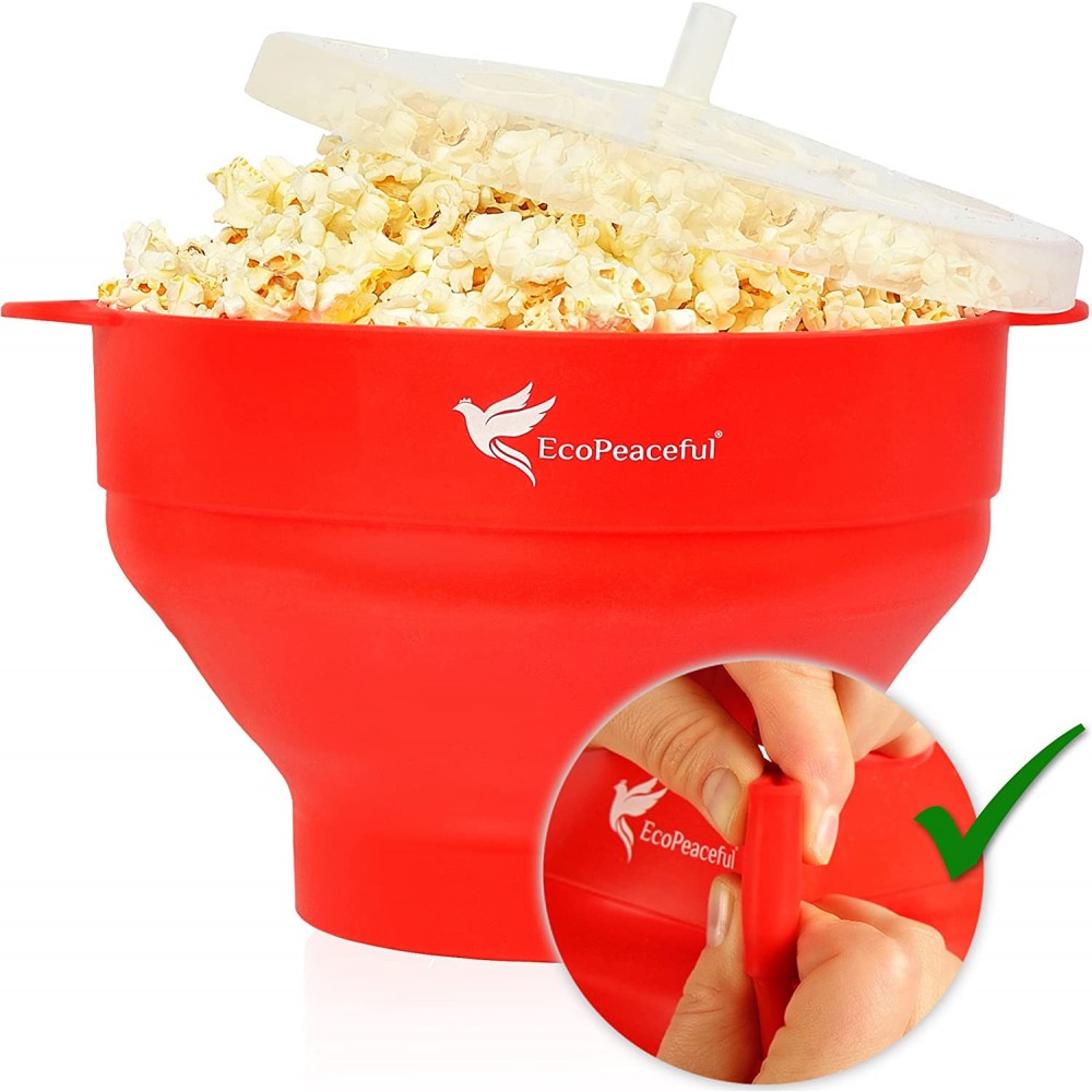 EcoPeaceful Silicone Microwave Popcorn Maker Microwave Popcorn Bowl Collapsible Popcorn Popper Microwavable 100% Pure Silicone LFGB Food Grade No Fillers BPA-free Vegan Reusable Eco-Friendly B07SQ636R2