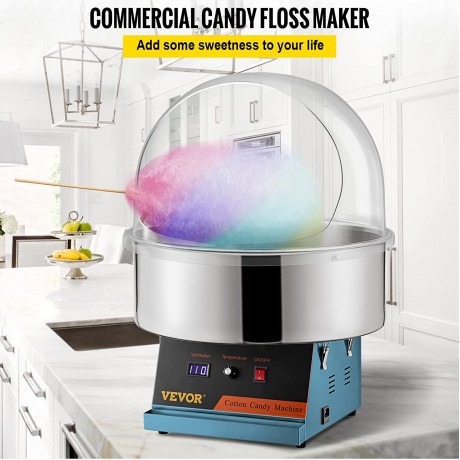 VEVOR Electric Cotton Candy Machine 19.7-inch Stainless Steel Bowl 1050W Candy Floss Maker with 338-482℉ Adjustable Temperature Cover and Sugar Scoop Included Perfect for Family Party Blue B09VPG3NTS