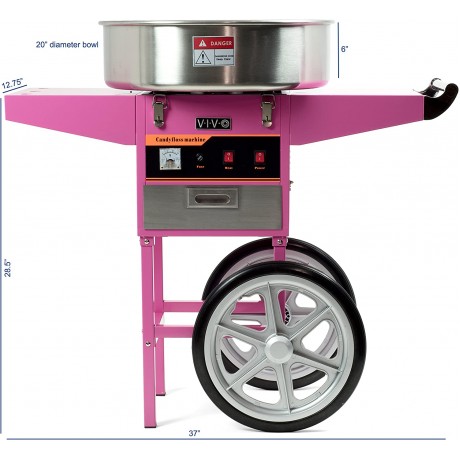 VIVO Pink Electric Commercial Cotton Candy Machine Candy Floss Maker with Cart CANDY-V002 B00MG2SBL0