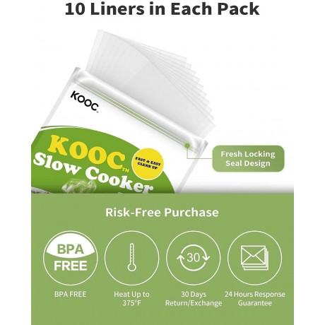 [Bundle Group] KOOC 2-Quart Slow Cooker with 5 Bonus Free Liners + Additional 1 Pack of 10 Liners for Easy Clean-up Upgraded Pot Adjustable Temp Nutrient Loss Reduction Stainless Steel B092VD9HC9