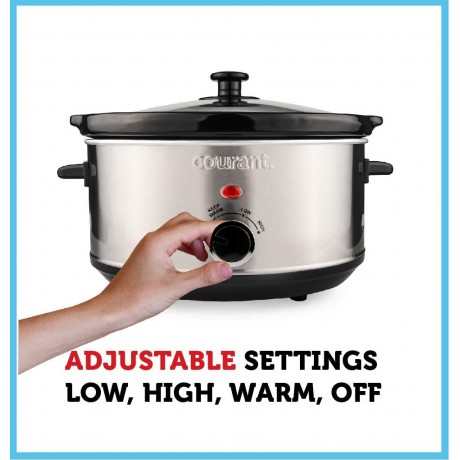 Courant Oval Slow Cooker Crock with Easy Options 3.5 Quart Dishwasher Safe Pot Stainless Steel B07QH87R33