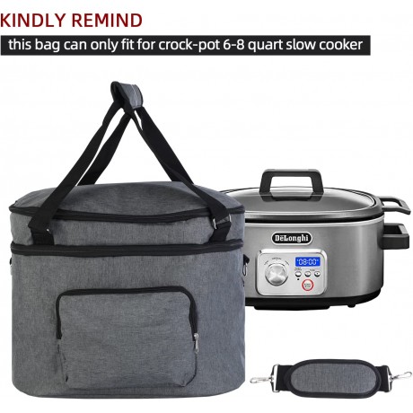 Double Layers Slow Cooker Bag for Most 6-8 Quart Oval Slow Cooker,Insulated Travel Carrier with Easy to Clean Lining Carry Case with Top Zip Compartment and Accessory Pocket Waterproof Grey B09X1GSSS9