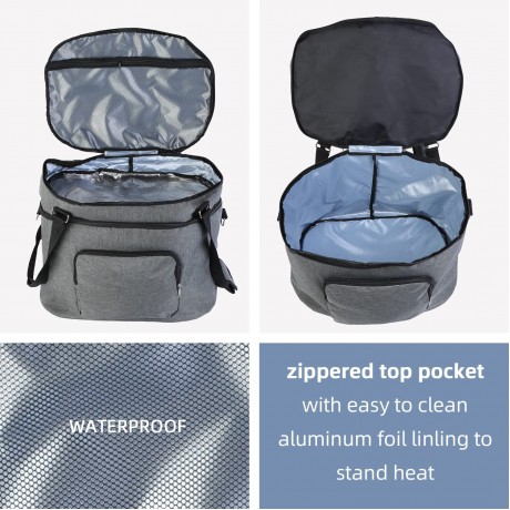 Double Layers Slow Cooker Bag for Most 6-8 Quart Oval Slow Cooker,Insulated Travel Carrier with Easy to Clean Lining Carry Case with Top Zip Compartment and Accessory Pocket Waterproof Grey B09X1GSSS9