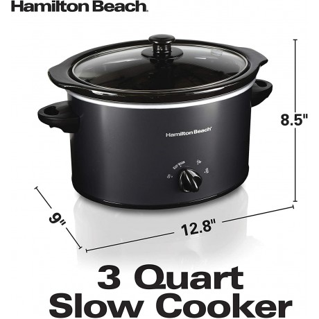 Hamilton Beach 3-Quart Slow Cooker With Dishwasher-Safe Crock & Lid Matte Black 33231 B074XZ7JZM