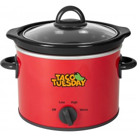 Taco Tuesday 2-Quart Fiesta Slow Cooker With Tempered Glass Lid Cool-Touch Handles Removable Round Ceramic Pot Red B087HH1W2N