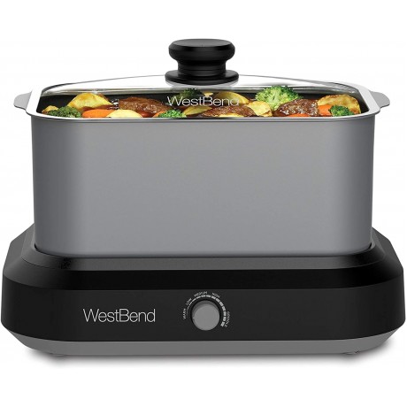 West Bend 87906 Slow Cooker Large Capacity Non-stick Variable Temperature Control Includes Travel Lid and Thermal Carrying Case 6-Quart Silver B082BW7XL1