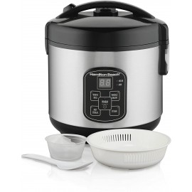 Hamilton Beach Digital Programmable Rice Cooker & Food Steamer 8 Cups Cooked 4 Uncooked With Steam & Rinse Basket Stainless Steel 37518 B0752VWV65