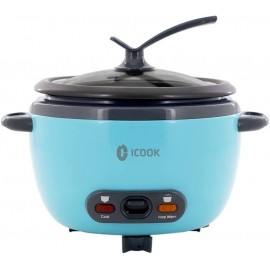 ICOOK 5-Cup Uncooked 10-Cup Cooked Rice Cooker 1L Grains,Oatmeal,Cereals Cooker,Rice Warmer Steamer,Small Mini Rice Cooker Removable Nonstick Pot,Full View Glass Lid,Stand Plastic Knob,Blue B09Q8XY338