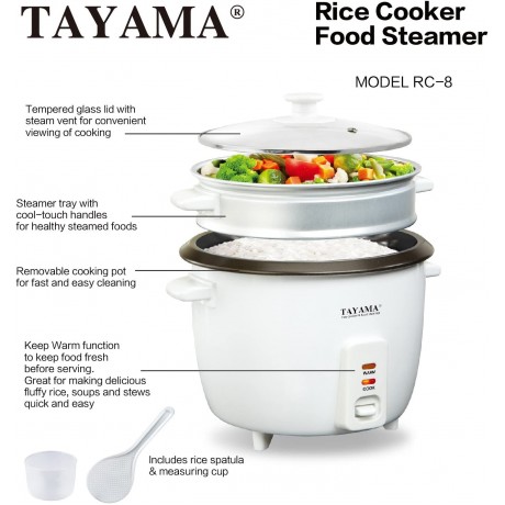 Tayama RC-8 Rice Cooker with 8 Cup Steam Tray White B01JLY3OBM