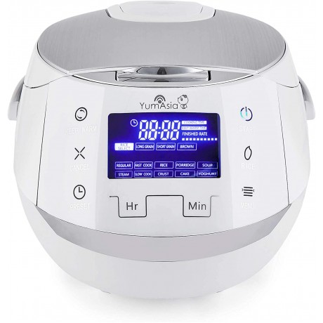 Yum Asia Sakura Rice Cooker with Ceramic Bowl and Advanced Fuzzy Logic 8 Cup 1.5 Litre 6 Rice Cook Functions 6 Multicook Functions Motouch LED Display 120V Power White and Siver B091J3KKWP