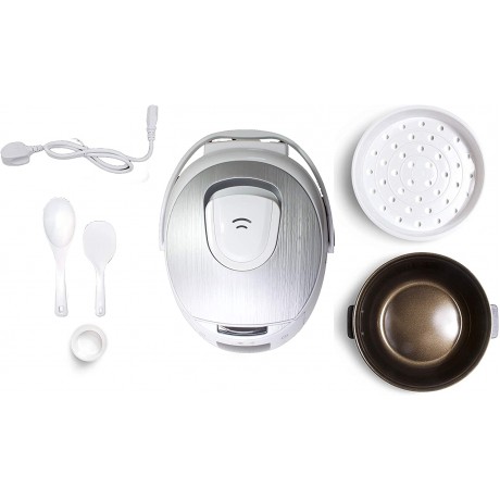 Yum Asia Sakura Rice Cooker with Ceramic Bowl and Advanced Fuzzy Logic 8 Cup 1.5 Litre 6 Rice Cook Functions 6 Multicook Functions Motouch LED Display 120V Power White and Siver B091J3KKWP