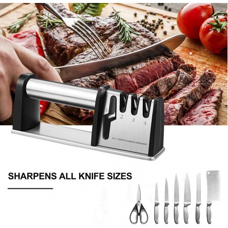 Knife Sharpener Professional Kitchen Sharpener 4 in 1 Non-slip Base with Ergonomic Design for All Sized Household Knives 4 Stages Sharpening Tool Professional Chef's Kitchen Knife Accessories B08T5VVXDB