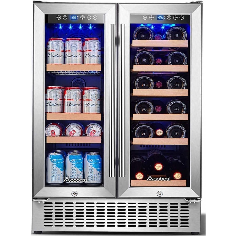 AAOBOSI 24 Inch Beverage and Wine Cooler Dual Zone and Beverage Refrigerator 15 Inch 94 Cans B0B4K27868
