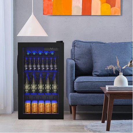 ARLIME Beverage Refrigerator 120 Can Mini Fridge Cooler with Glass Door Small Drink Dispenser Machine Small Fridge with Adjustable Shelves for Home Kitchen Bar Office 3.2 Cu.Ft B094D3TL89