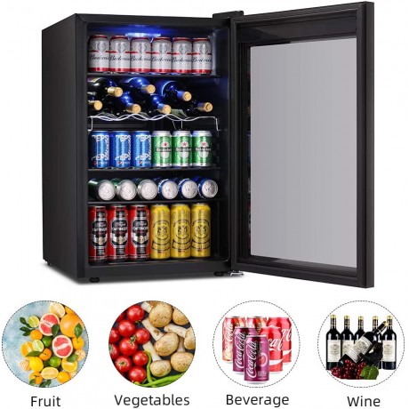 Kismile 4.5 Cu.ft Beverage Refrigerator and Cooler 145 Can Mini Fridge Glass Door w Digital Temperature Display for Soda Beer or Wine Small Drink Dispenser Cooler for Home Office or Bar Black B08627BYS8