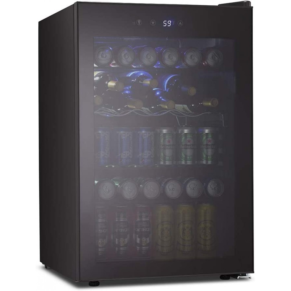Kismile 4.5 Cu.ft Beverage Refrigerator and Cooler 145 Can Mini Fridge Glass Door w Digital Temperature Display for Soda Beer or Wine Small Drink Dispenser Cooler for Home Office or Bar Black B08627BYS8