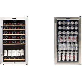 Whynter FWC-341TS 34 Bottle Freestanding Wine Refrigerator with Display Shelf and Digital Control Stainless Steel & BR-130SB Beverage Refrigerator with Internal Fan 120 Can Capacity – Stainless Steel B08MZQMC8J