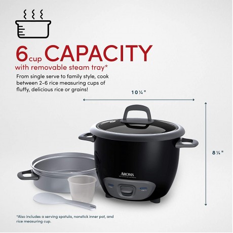 Aroma Housewares 6-Cup Cooked Pot-Style Rice Cooker and Food Steamer Black ARC-743-1NGB B004O83YVQ