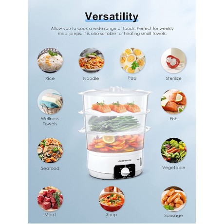 Cozeemax 13.7QT Electric Food Steamer for Cooking 3 Tier Vegetable Steamer for Fast Simultaneous Cooking 60 Minute Timer BPA Free Baskets 800W B09BFHY4X9